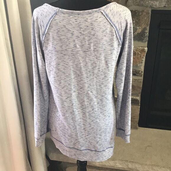 Color Thread, Woman's Long-Sl Tunic w Asymmetrical Bottom, Heathered Blue, SM - Picture 6 of 10